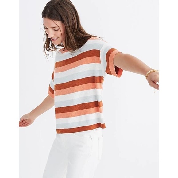 Madewell Women's Maggie Orange Stripe Boxy Sweater Tee Large - Picture 2 of 6